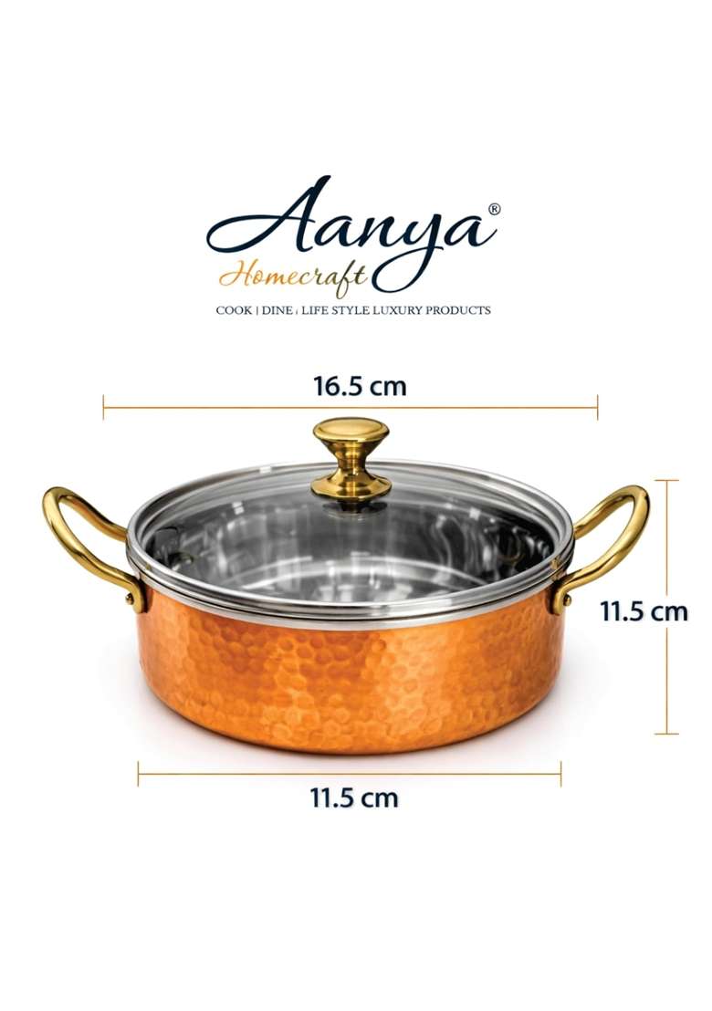 AANYA HOME CRAFT Aanya Homecraft Hammered Copper Sauce Pan with Lid | 0.4 L | 0.4 Qt | 16.5 cm | 6.5 Inch - Indya