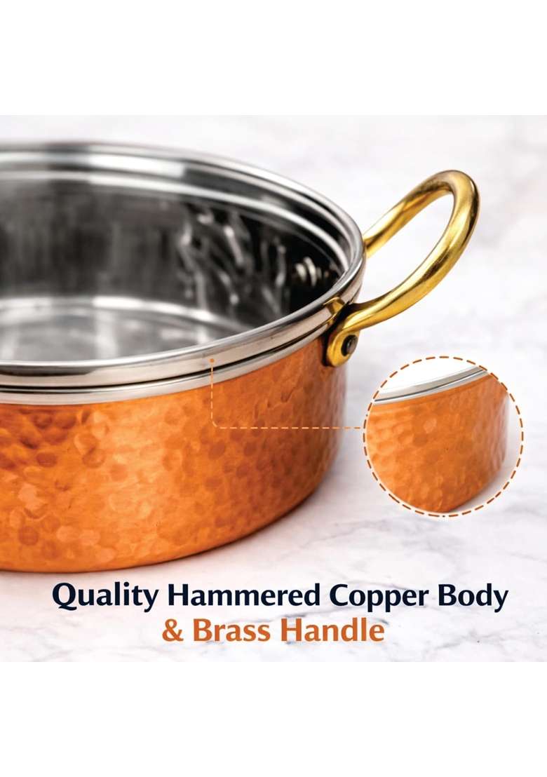 AANYA HOME CRAFT Aanya Homecraft Hammered Copper Sauce Pan with Lid | 0.4 L | 0.4 Qt | 16.5 cm | 6.5 Inch - Indya