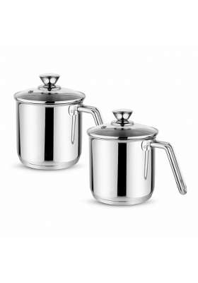 Prabha Stainless Steel Milkpan | 1.8 L | 1.9 Qt | 14 cm | 5.5 Inch | 2-Piece Set | Induction Compatible | With Lid
