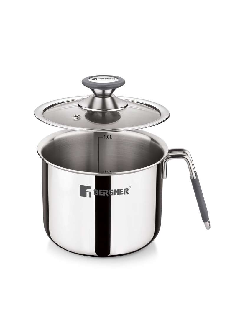 BERGNER Argent Triply Stainless Steel | 1 L | 1.1 Qt | 12 cm | 4.7 Inch | Induction Compatible | With Lid - Indya