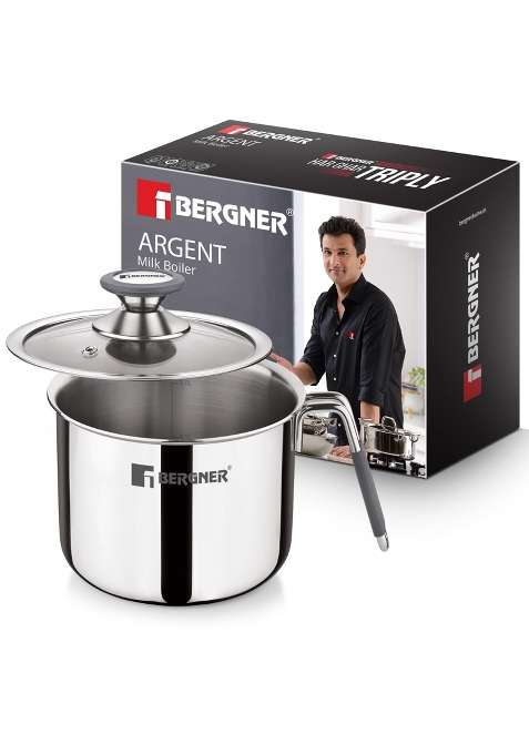 BERGNER Argent Triply Stainless Steel | 1 L | 1.1 Qt | 12 cm | 4.7 Inch | Induction Compatible | With Lid