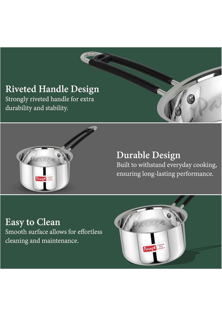 Parage Stainless Steel Sauce Pan | 1.25 L | 1.3 Qt | 2-Piece Set | Induction Compatible - Indya