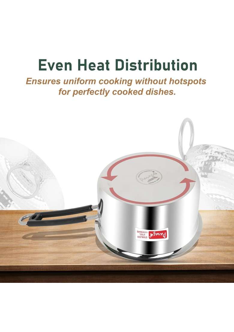 Parage Stainless Steel Sauce Pan | 1.25 L | 1.3 Qt | 2-Piece Set | Induction Compatible - Indya