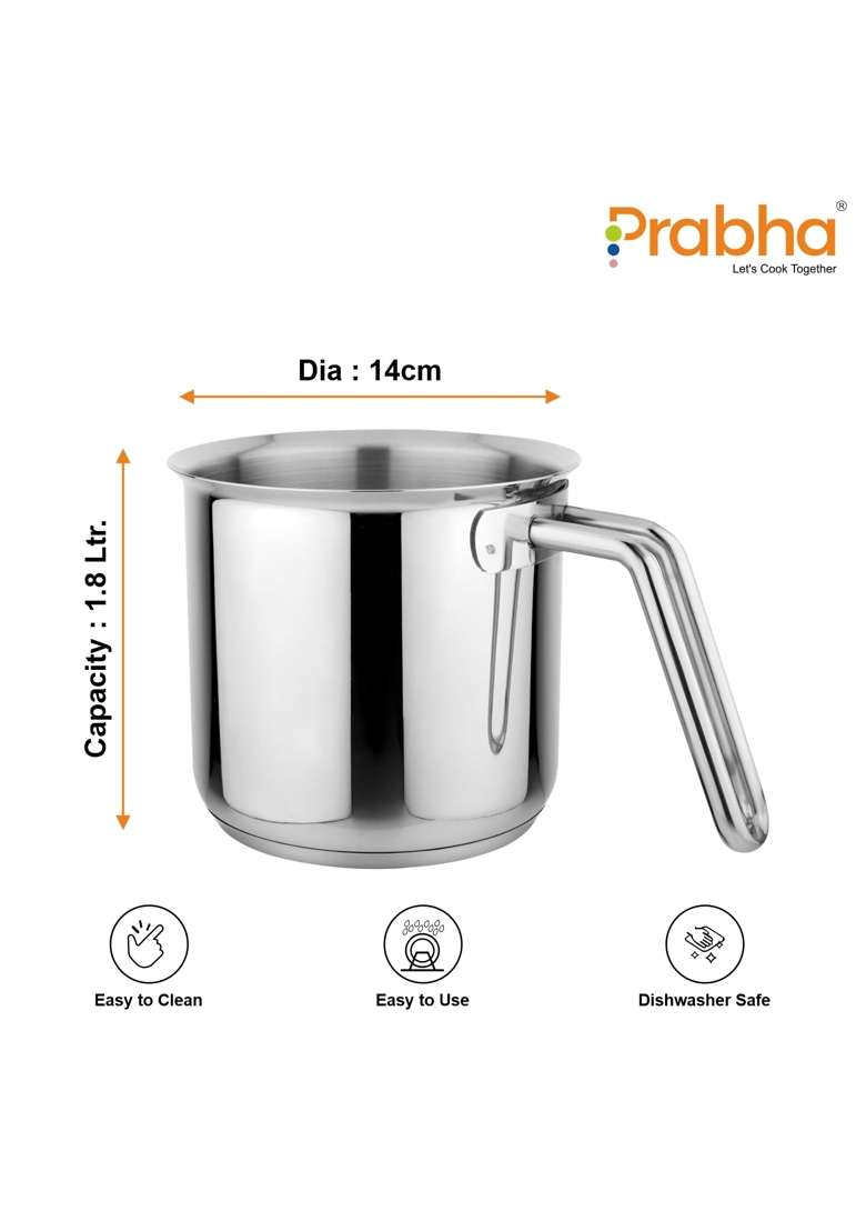 Prabha Stainless Steel Milk Pot with Handle. | 18 L | 19 Qt | 14 cm | 5.5 Inch | Induction Compatible - Indya