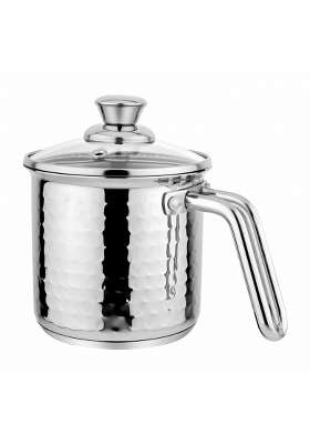 Prabha Stainless Steel Milk Pot with Handle | 1.8 L | 1.9 Qt | 14 cm | 5.5 Inch | Induction Compatible | Hammered Finish