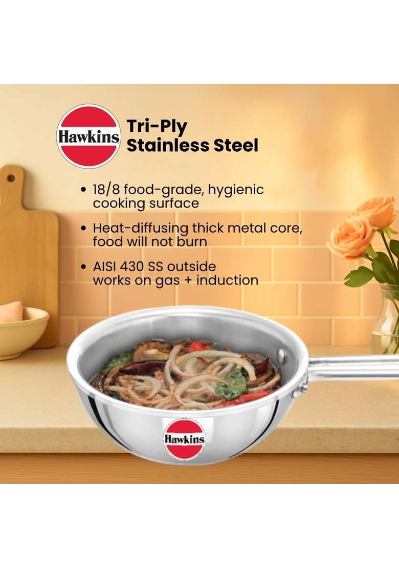 Hawkins 1.5 Cup Tadka Pan Triply Stainless Steel Pan | 360 ml | 12.2 fl oz - Indya