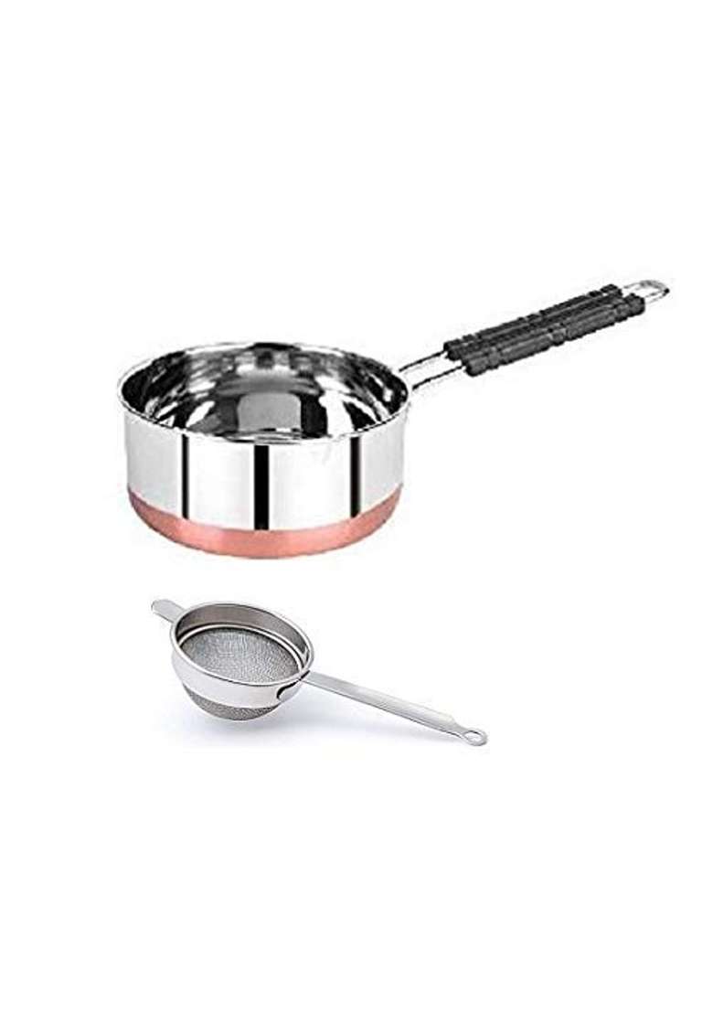 JGS Stainless Steel Copper Coated Flat Stove Bottom Sauce and Milk Pan Tea Coffee | 2 L | 2.1 Qt - Indya