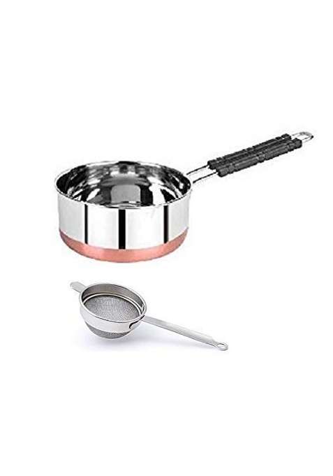 JGS Stainless Steel Copper Coated Flat Stove Bottom Sauce and Milk Pan Tea Coffee | 2 L | 2.1 Qt