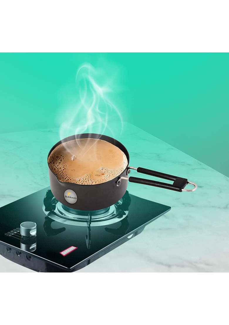 FLIXBLOOM Hard Anodised Sauce Pan Tea Pan Milk Pan Induction and Gas Stove Compatible | 1.2 L | 1.3 Qt - Indya