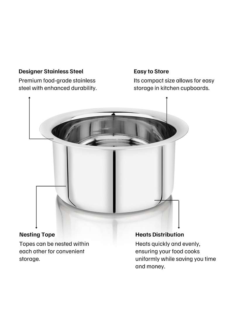 Vinod Stainless Steel Flat Bottom Cooking Tope Cooking Pot | 350 ml | 11.8 fl oz | 12 cm | 4.7 Inch | Induction Compatible | Food Safe - Indya