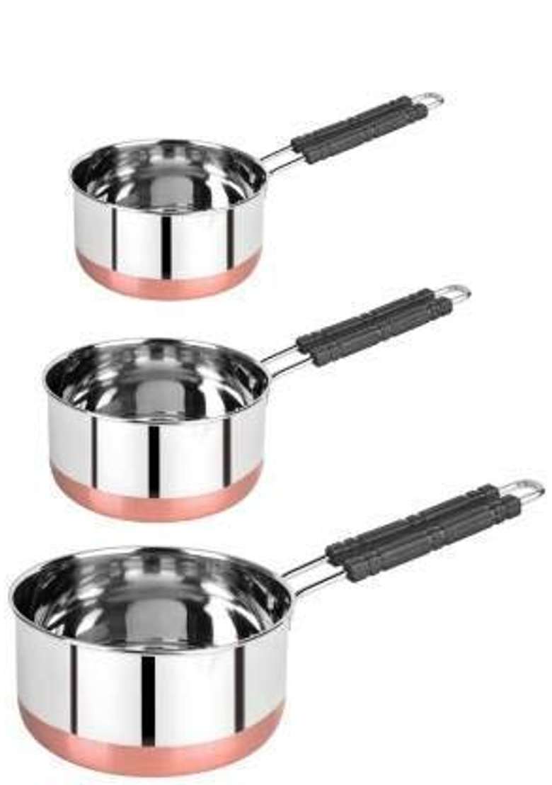Super HK Stainless Steel Sauce Pan Milk Pan Tea Pan tapeli Cooking Pot patila bhagona Combo Set | 2 L | 2.1 Qt | 3-Piece Set - Indya