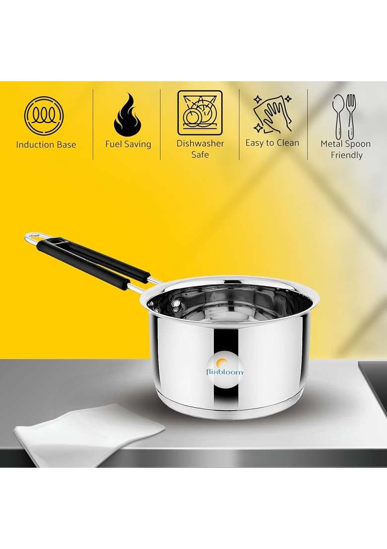 FLIXBLOOM Edge Stainless Steel Induction Base Gas Stove Friendly Sauce Pan Tea Pan | 2 L | 2.1 Qt - Indya