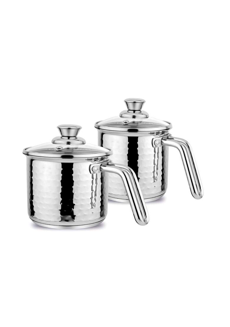 The Indian Aura Stainless Steel Milk Pot with Glass Lid | 1 L | 1.1 Qt | 17 cm | 6.7 Inch | Hammered Finish - Indya