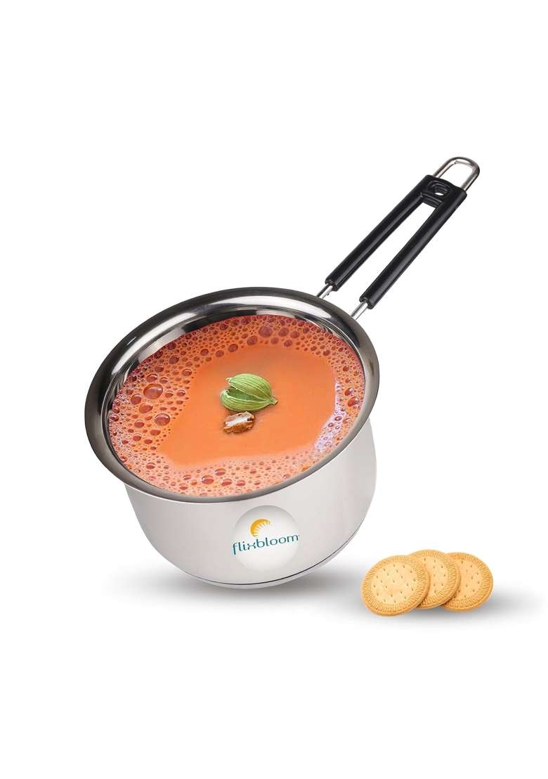 FLIXBLOOM Latest Glossy Heavy Gauge Stainless Steel Saucepan Tea Pan | 3 L | 3.2 Qt | Induction Compatible - Indya