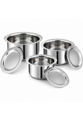 Vinod Stainless Steel Tope Cooking Pot Set with Lid | 1.8 L | 1.9 Qt | 3-Piece Set | Induction Compatible | Dishwasher Safe