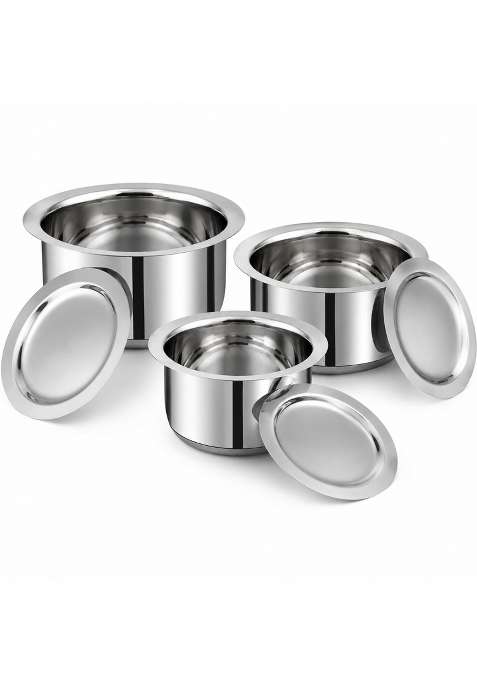 Vinod Stainless Steel Tope Cooking Pot Set with Lid | 1.8 L | 1.9 Qt | 3-Piece Set | Induction Compatible | Dishwasher Safe