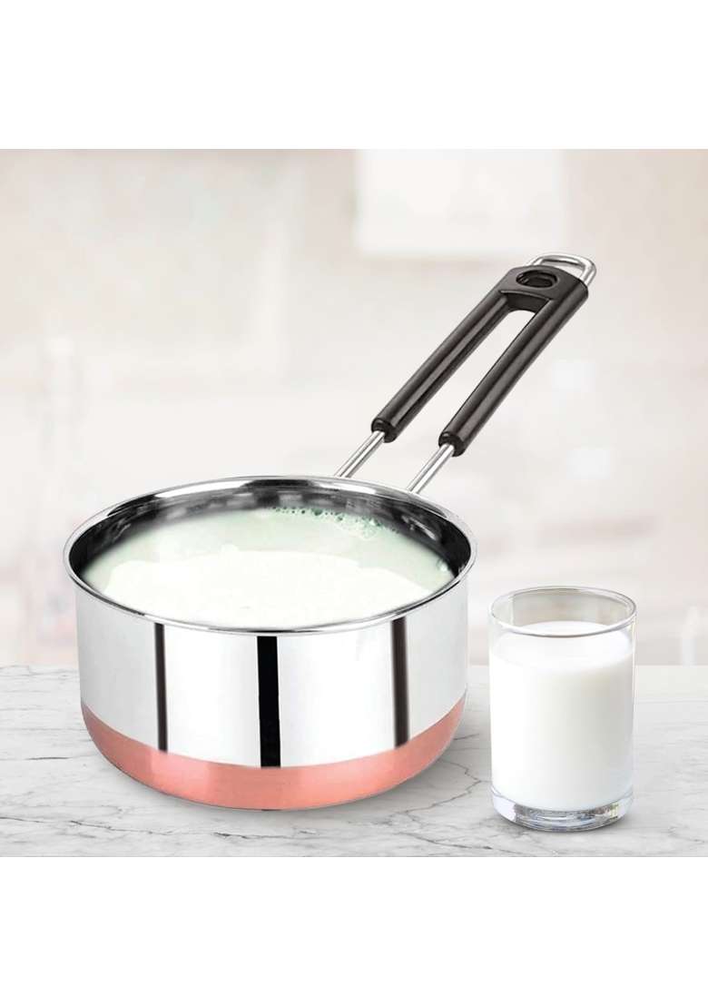 ALWAFLI Copper Bottom Stainless Steel Flat Base Sauce Pan | 2 L | 2.1 Qt - Indya