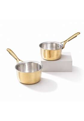 P-TAL P TAL Brass Saucepan | 1.2 L | 1.3 Qt | 2-Piece Set | Non-Toxic | Tin Lined Kalai | Non-Stick