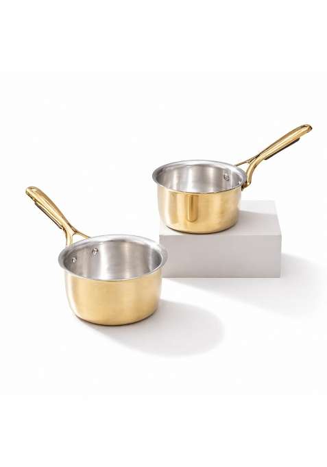 P-TAL P TAL Brass Saucepan | 1.2 L | 1.3 Qt | 2-Piece Set | Non-Toxic | Tin Lined Kalai | Non-Stick