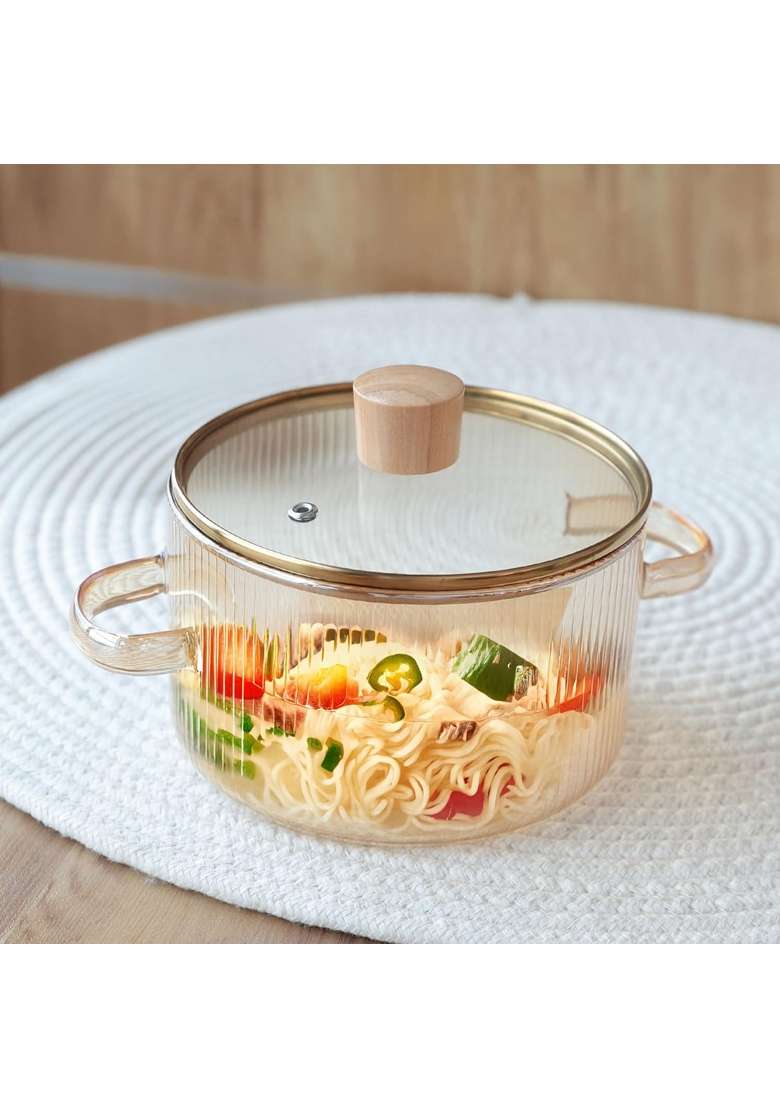 The Better Home Zeno Borosilicate Glass Cookware for Gas Stove | 1.45 L | 1.5 Qt | With Lid - Indya