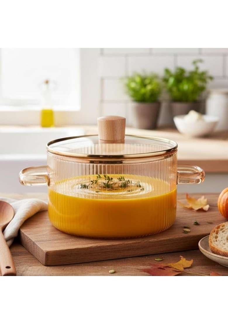 The Better Home Zeno Borosilicate Glass Cookware for Gas Stove | 1.45 L | 1.5 Qt | With Lid - Indya