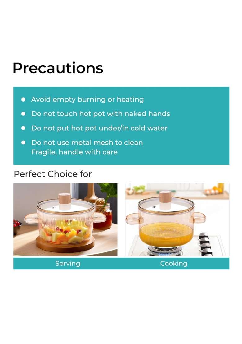 The Better Home Zeno Borosilicate Glass Cookware for Gas Stove | 1.45 L | 1.5 Qt | With Lid - Indya