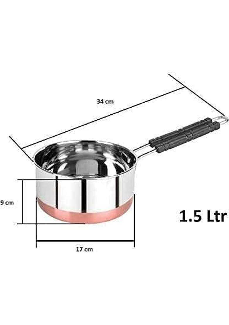 ALWAFLI Copper Bottom Stainless Steel Flat Base Sauce Pan | 1.5 L | 1.6 Qt - Indya