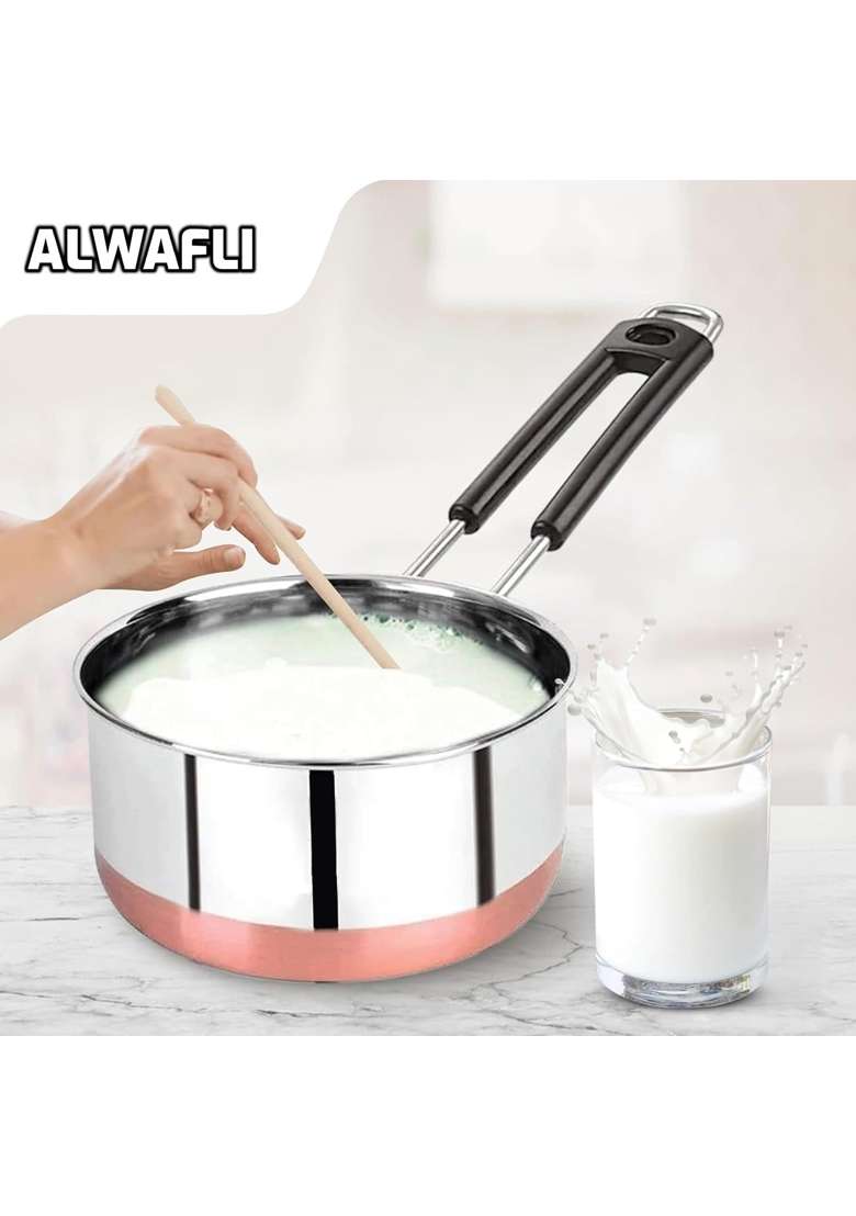 ALWAFLI Copper Bottom Stainless Steel Flat Base Sauce Pan | 1.5 L | 1.6 Qt - Indya