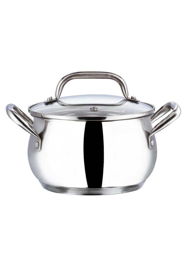Vinod Stainless Steel Almaty Sauce Pot with Glass Lid -Diameter | 4 L | 4.2 Qt | 20 cm | 7.9 Inch | Induction Compatible - Indya