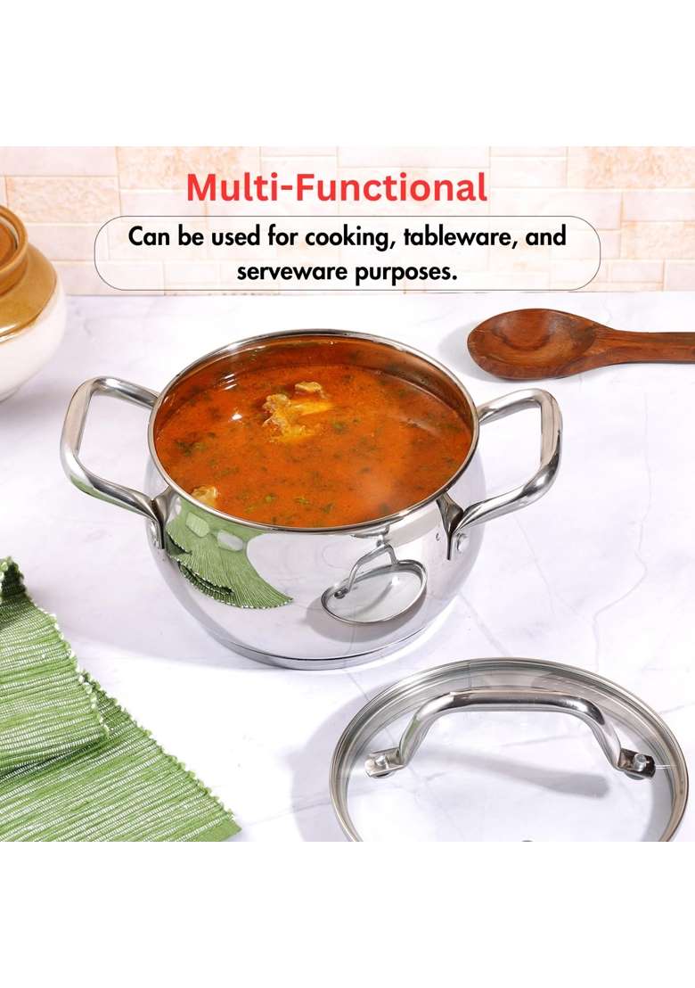 Vinod Stainless Steel Almaty Sauce Pot with Glass Lid -Diameter | 4 L | 4.2 Qt | 20 cm | 7.9 Inch | Induction Compatible - Indya