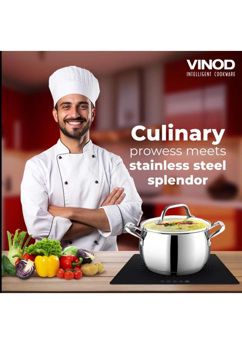 Vinod Stainless Steel Almaty Sauce Pot with Glass Lid -Diameter | 4 L | 4.2 Qt | 20 cm | 7.9 Inch | Induction Compatible - Indya