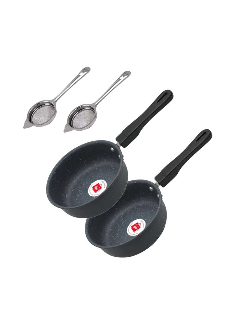 LAZYwindow Nonstick Baby Sauce Pan Set with Tea Strainer | Pack of 2 - Indya