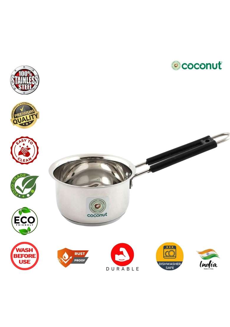 coconut Stainless Steel Mirror Finish Sauce Pan | 0.5 L | 0.5 Qt | Induction Compatible | Rust Resistant - Indya