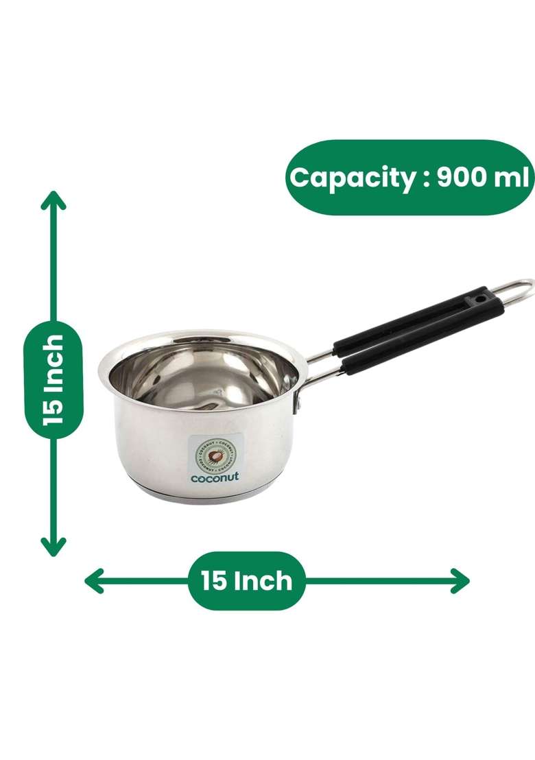 coconut Stainless Steel Mirror Finish Sauce Pan | 0.5 L | 0.5 Qt | Induction Compatible | Rust Resistant - Indya