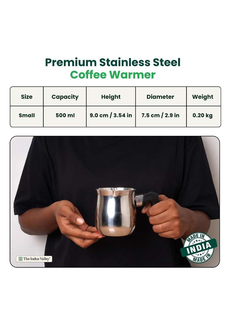 The Indus Valley Stainless Steel Coffee Maker Warmer with Stand | 500 ml | 16.9 fl oz | Induction Compatible | Non-Toxic | Non-Stick - Indya