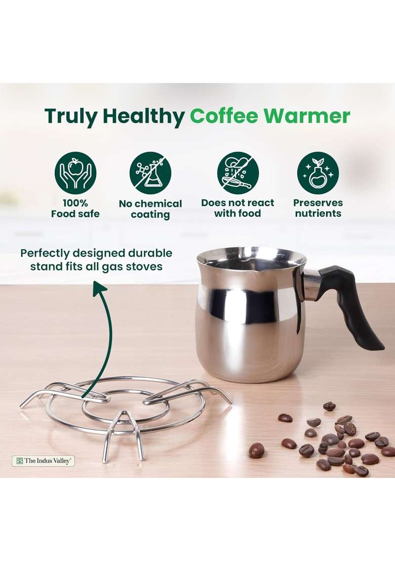 The Indus Valley Stainless Steel Coffee Maker Warmer with Stand | 500 ml | 16.9 fl oz | Induction Compatible | Non-Toxic | Non-Stick - Indya