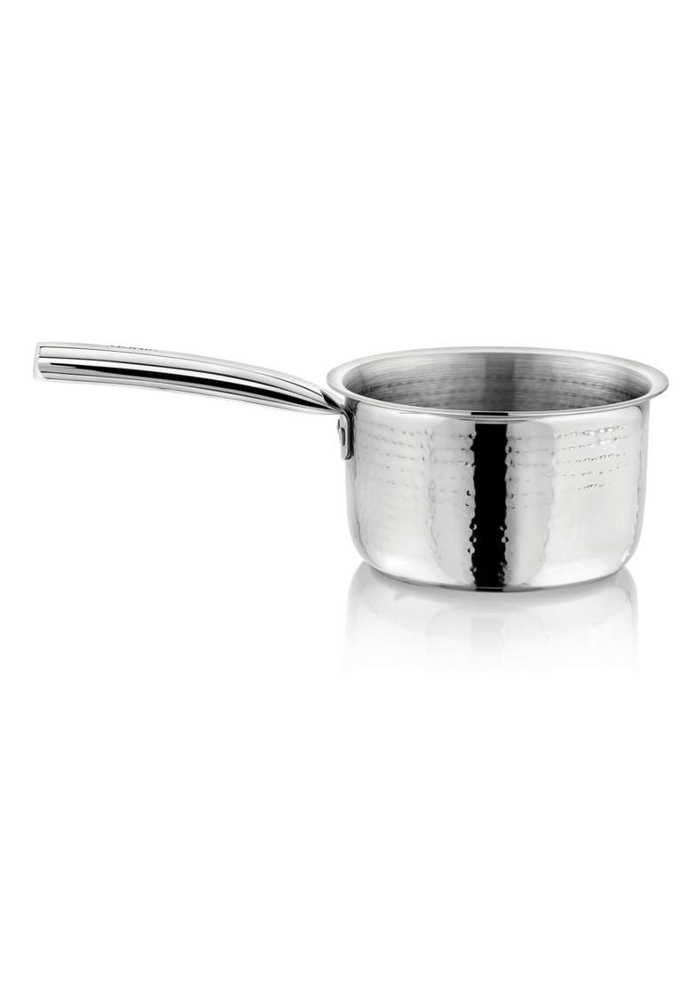 Vinod | Claro Heavy Gauge Stainless Steel Hammered Sauce Pan | 1200 ml | 40.6 fl oz | 16 cm | 6.3 Inch - Indya