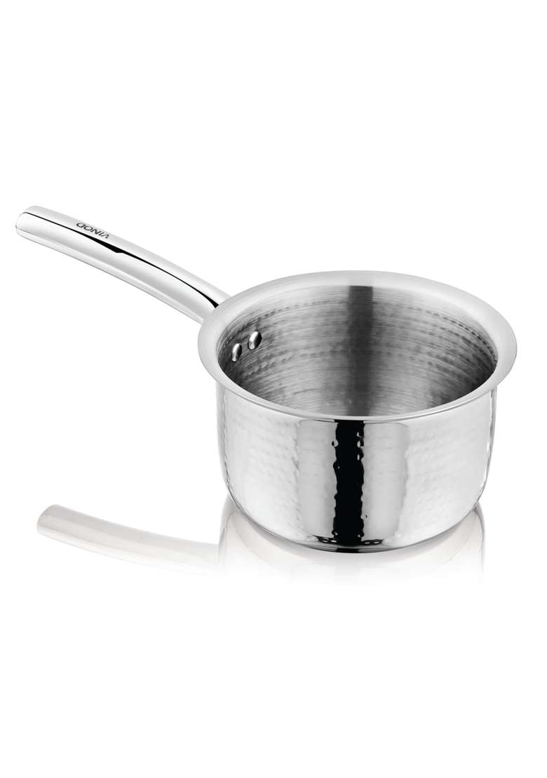 Vinod | Claro Heavy Gauge Stainless Steel Hammered Sauce Pan | 1200 ml | 40.6 fl oz | 16 cm | 6.3 Inch - Indya