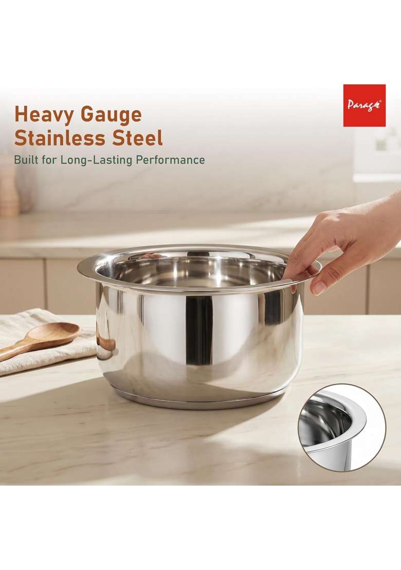 Parage Tri-Bond Stainless Steel Tope with Lid | 2 L | 2.1 Qt | Induction Compatible | Tri-Ply - Indya