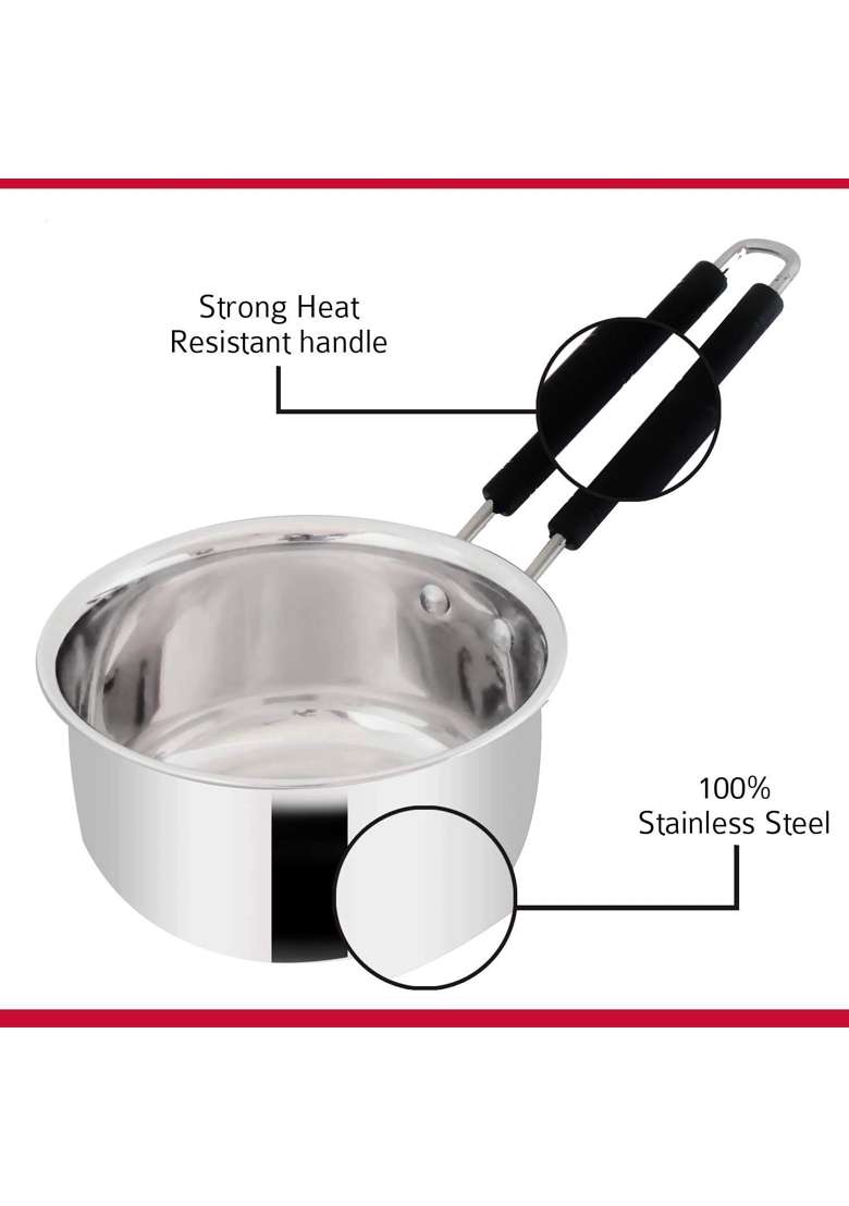JGS Stainless Steel Induction and Gas Stove Heavy Base Sauce Pan for Cooking | 1000 ml | 33.8 fl oz - Indya