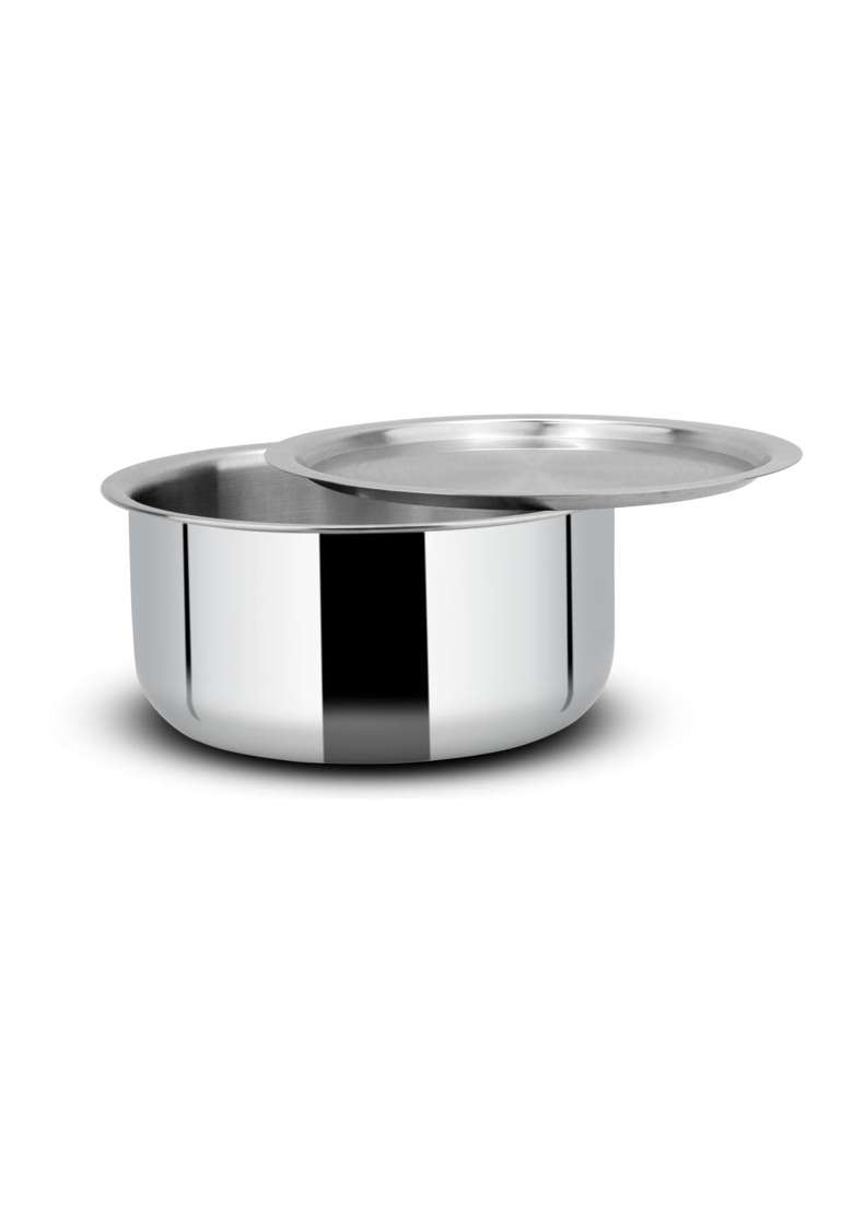Orange Triply Stainless Steel Tope Milk Pot Boiler Tea Pot Patila Bhagona | 1.2 L | 1.3 Qt | 14 cm | 5.5 Inch | Induction Compatible | With Lid - Indya