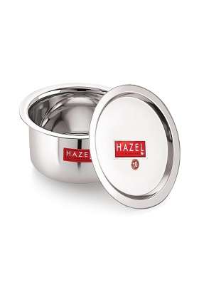 HAZEL Stainless Steel Tope Cooking Pot Patila with Lid Premium Heavy Gauge Round Bottom Boiling | 1 L | 1.1 Qt | 16.5 cm | 6.5 Inch