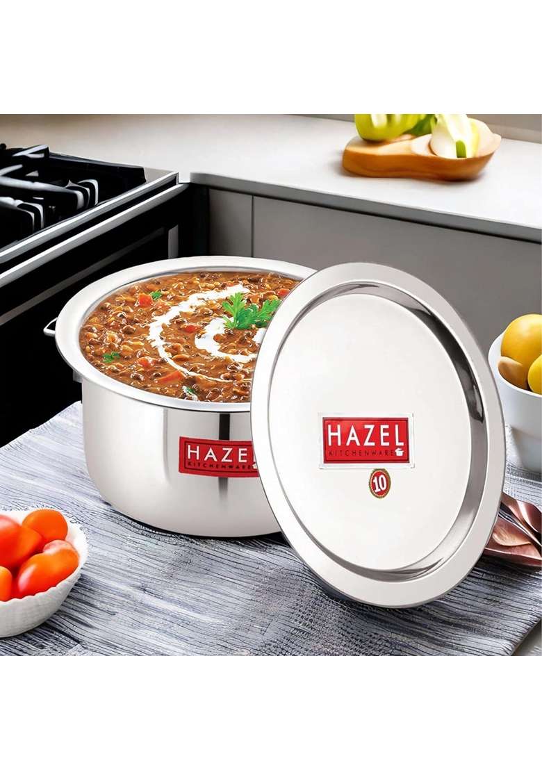 HAZEL Stainless Steel Tope Cooking Pot Patila with Lid Premium Heavy Gauge Round Bottom Boiling | 1 L | 1.1 Qt | 16.5 cm | 6.5 Inch - Indya