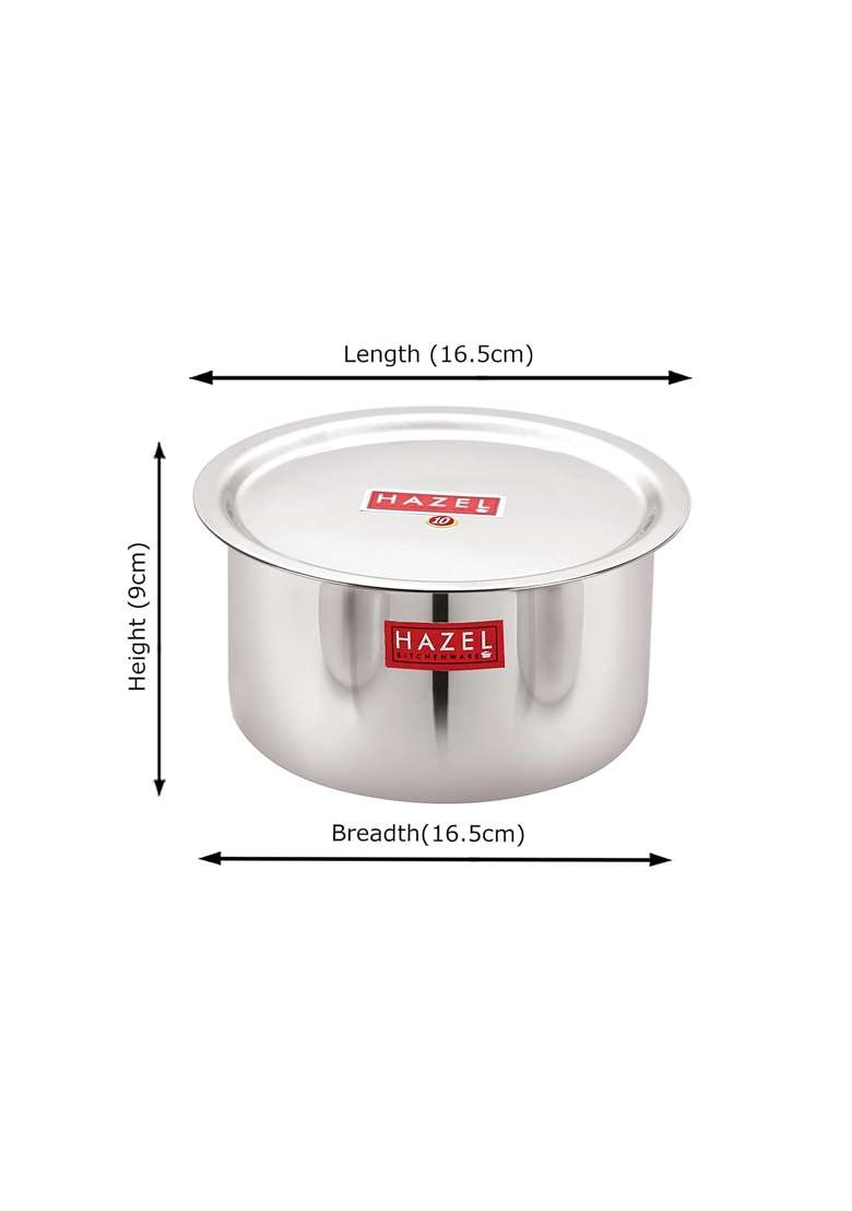 HAZEL Stainless Steel Tope Cooking Pot Patila with Lid Premium Heavy Gauge Round Bottom Boiling | 1 L | 1.1 Qt | 16.5 cm | 6.5 Inch - Indya