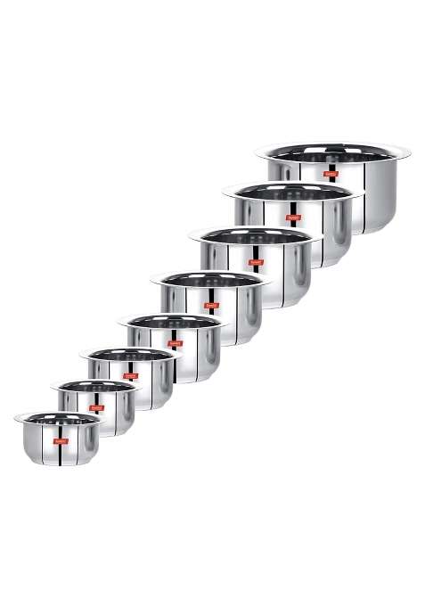 Sumeet Stainless Steel Tope Cooking Pot Patila Cookware | 3 L | 3.2 Qt | 8-Piece Set
