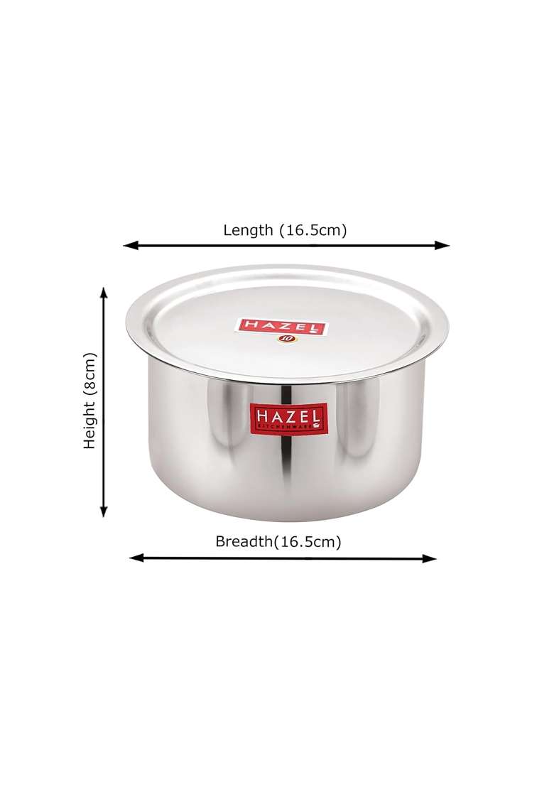 HAZEL Stainless Steel Tope Cooking Pot with Lid | 1 L | 1.1 Qt | 16.5 cm | 6.5 Inch - Indya