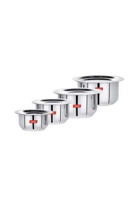 Sumeet Stainless Steel Friendly Tope Cooking Pot patila cookware with Lids | 0.4 L | 0.4 Qt | 4-Piece Set | With Lid