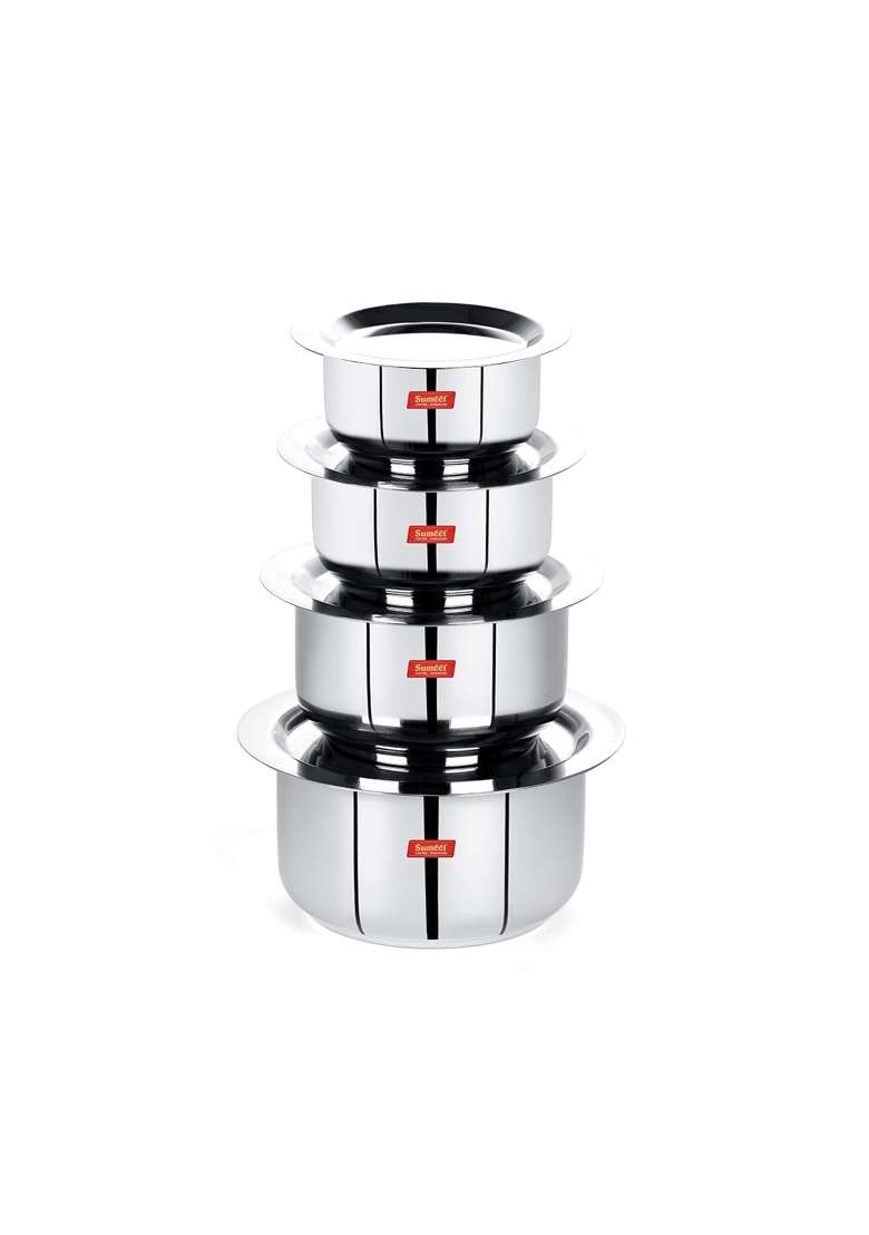 Sumeet Stainless Steel Friendly Tope Cooking Pot patila cookware with Lids | 0.4 L | 0.4 Qt | 4-Piece Set | With Lid - Indya