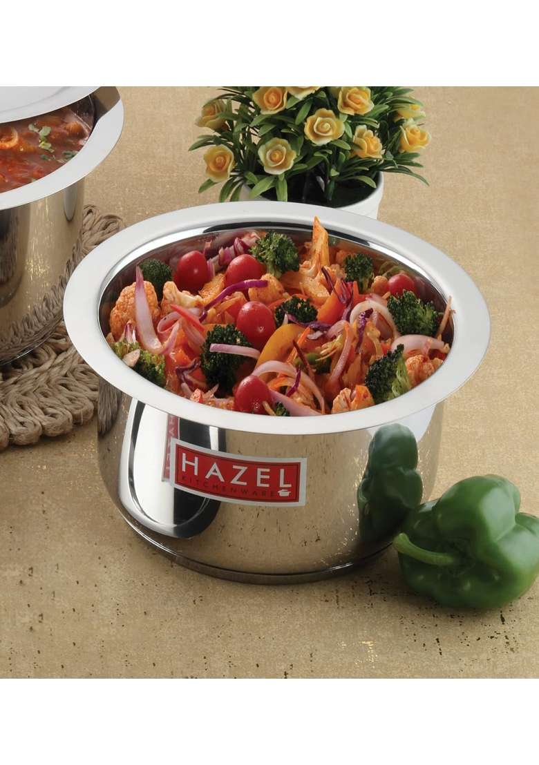 HAZEL Induction Bottom Tope Cooking Pot Stainless Steel Heavy Base Thick Flat Bottom Patila | 1.5 L | 1.6 Qt | 14.9 cm | 5.9 Inch - Indya