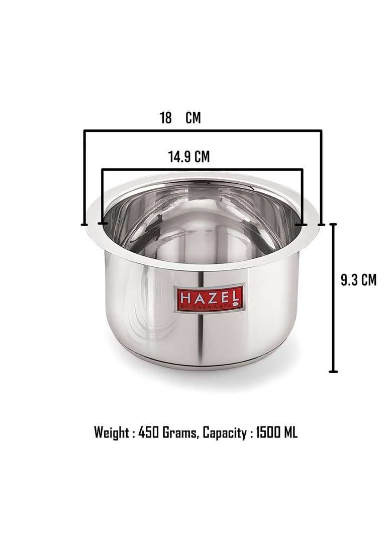 HAZEL Induction Bottom Tope Cooking Pot Stainless Steel Heavy Base Thick Flat Bottom Patila | 1.5 L | 1.6 Qt | 14.9 cm | 5.9 Inch - Indya